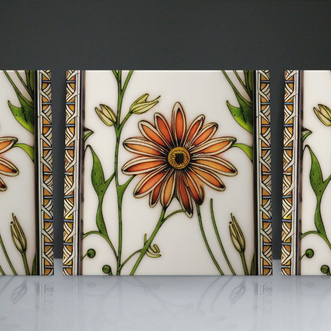 Art nouveau Daisy Sömlösa blommigtar Kakelplatta (Skapare uppladdad)