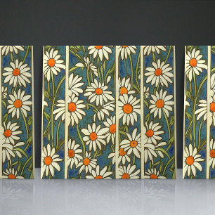 Art nouveau Daisy Sömlösa vita, blå blommigtar Kakelplatta