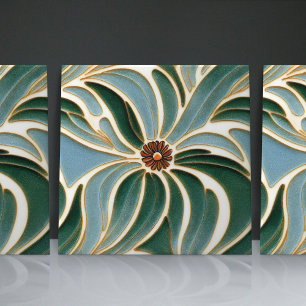 Art nouveau Daisy Sömlösa vita, blå blommigtar Kakelplatta