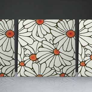 Art nouveau Daisy Sömlösa vita, blå blommigtar Kakelplatta