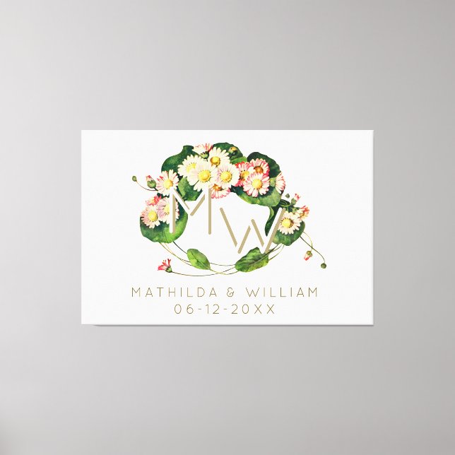 Art nouveau Daisy utandningsmonogram för att anpas Canvastryck (Framsida)