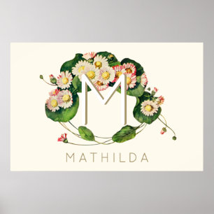 Art nouveau Daisy utandningsmonogram för att anpas Poster