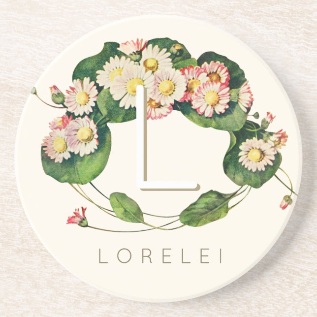 Art nouveau Daisy utandningsmonogram för att anpas Underlägg (Framsidan)