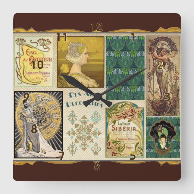 Art nouveau Dam Fyrkantig Klocka (Framsida)