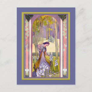 Art nouveau Dam i skogen Vykort