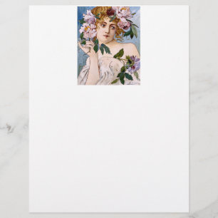 Art nouveau Dam med blommor Reklamblad