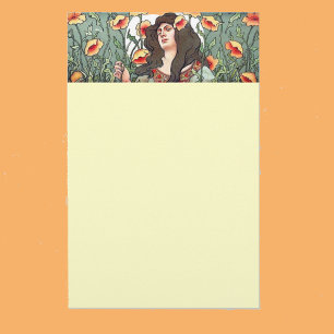 Art nouveau Dam med blommor stationär