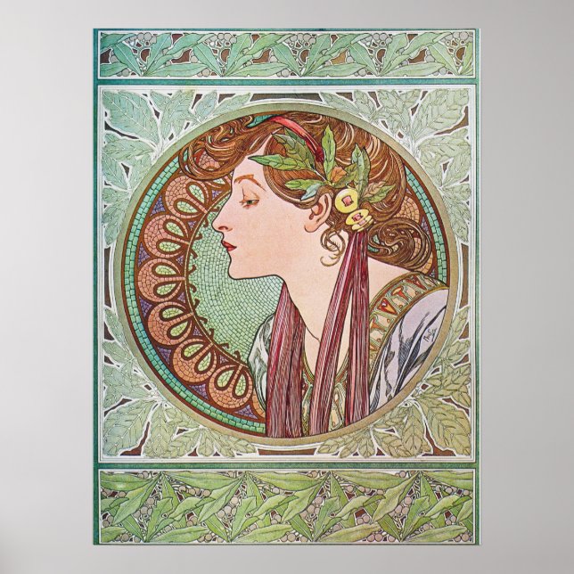 Art nouveau dam med lagerlöv poster (Framsidan)