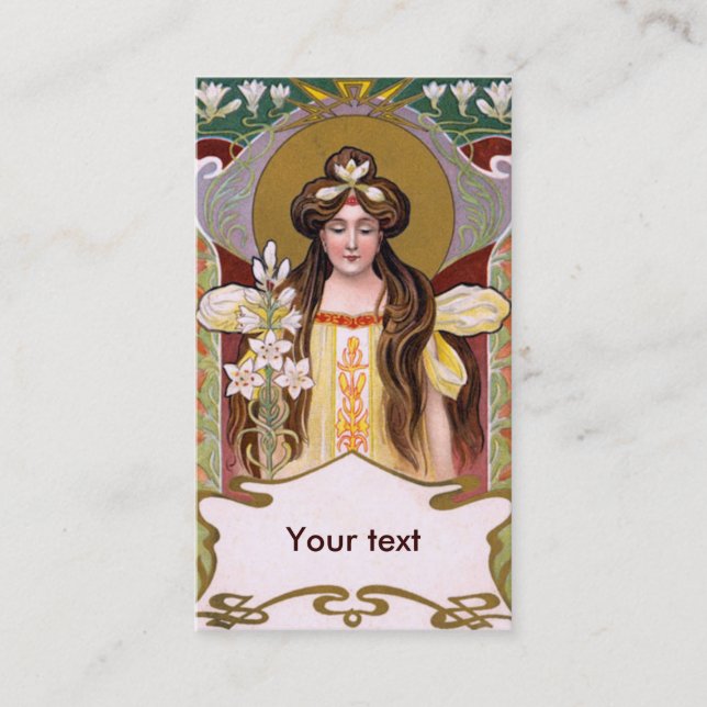 Art nouveau Dam med Lilies Visitkort (Framsida)