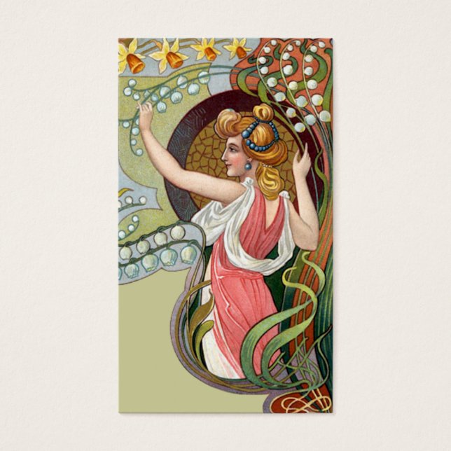 Art nouveau Dam med Lily i Valley Visitkort (Framsidan)