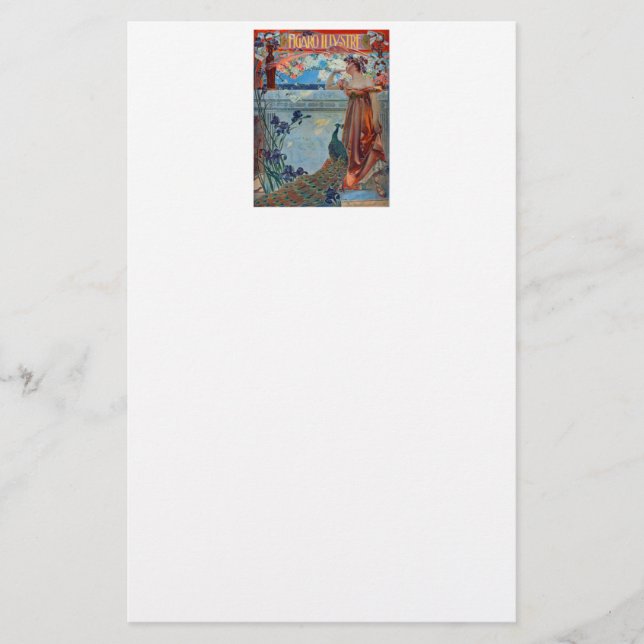 Art nouveau Dam med Peacock Brevpapper (Framsida)