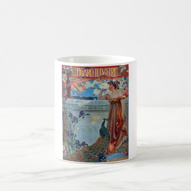 Art nouveau Dam med Peacock Kaffemugg (Center)