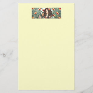 Art nouveau Dam med vallmo Flowers Stationary Brevpapper