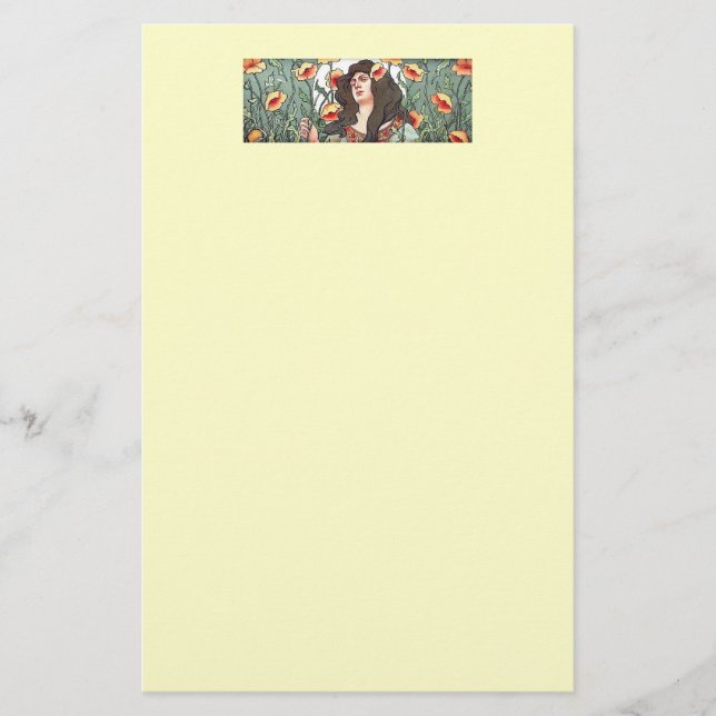 Art nouveau Dam med vallmo Flowers Stationary Brevpapper (Framsida)
