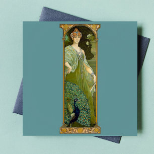 Art nouveau Dam och Peacock Kakelplatta