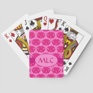 Art nouveau Damask Monogram Shock rosa Casinokort