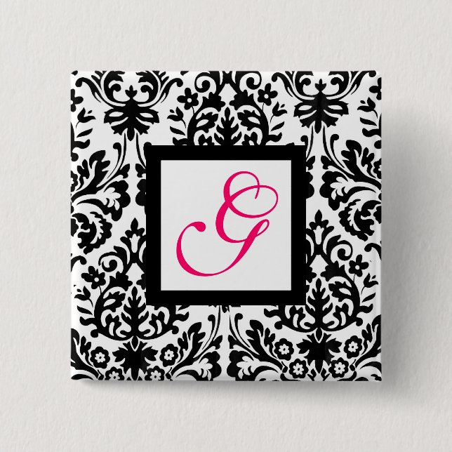 ART NOUVEAU DAMASK SQUARE MONOGRAM,rosa fuchsia Knapp (Framsida)