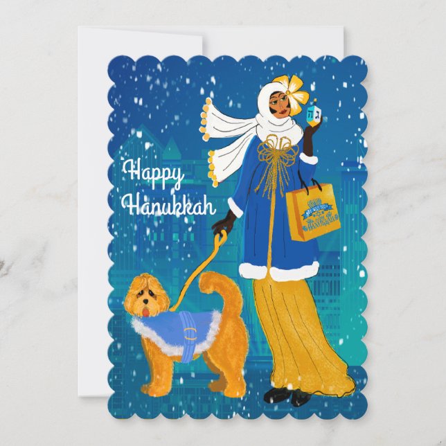 Art Nouveau damen med Doodle hund Julkort (Framsida)