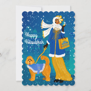 Art Nouveau damen med Doodle hund Julkort