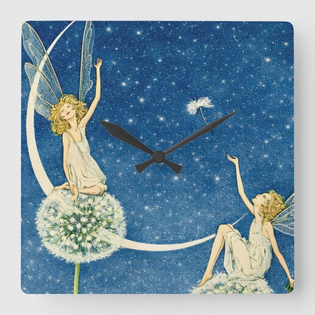 Art Nouveau Dandelion Fairy Illustration Fyrkantig Klocka (Framsida)