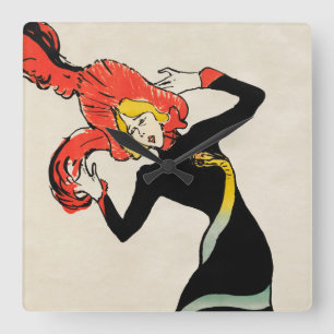 Art Nouveau-dansaren Jane Avril av Toulouse Lautre Fyrkantig Klocka