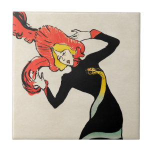 Art Nouveau-dansaren Jane Avril av Toulouse Lautre Kakelplatta