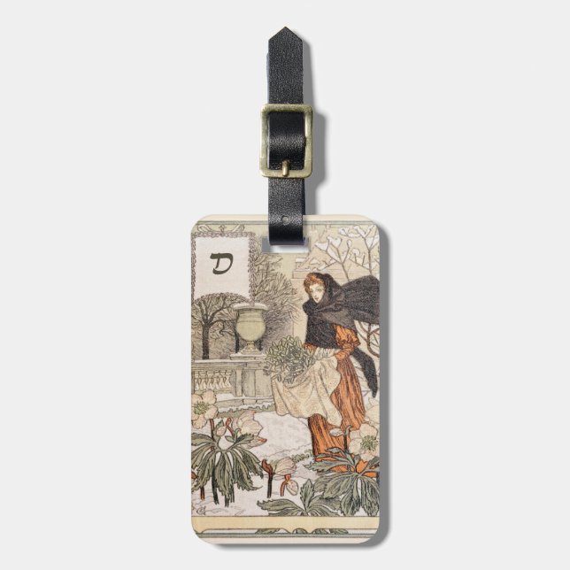 Art Nouveau December Vinterträdgård Illustration Bagagebricka (Vertikal Framsida)
