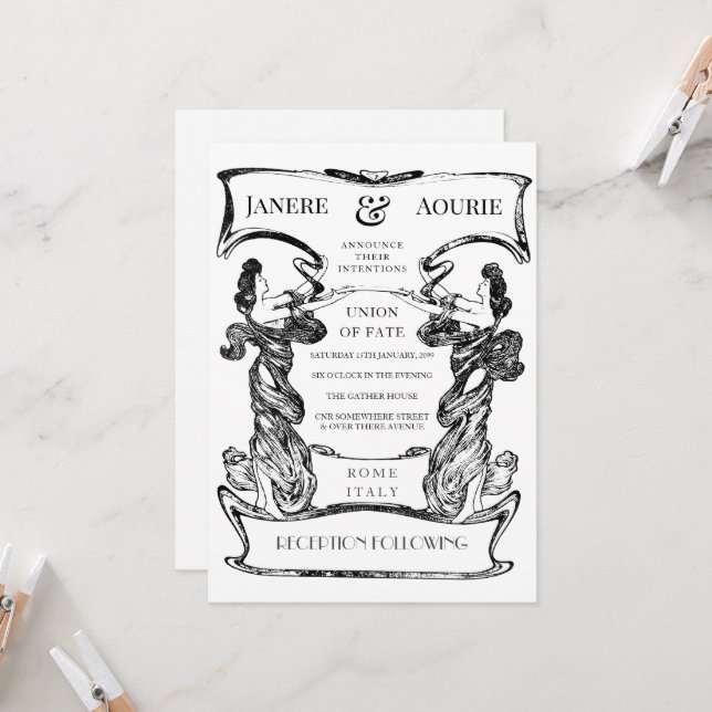 Art nouveau Deco Female från Ram Inbjudningar (Fram/Back In Situ)