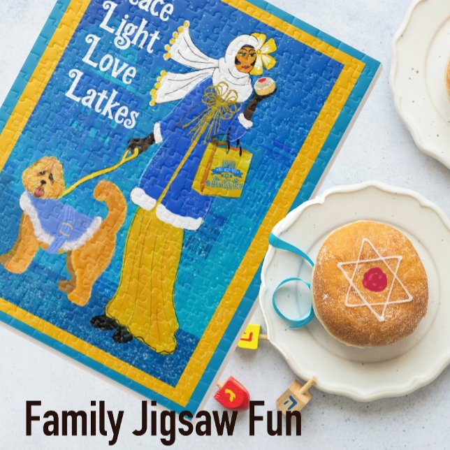 Art nouveau Deco Hannukah Doodle Hund Pussel (A Hanukkah jigsaw puzzle for the 8 days. Several sizes available.)