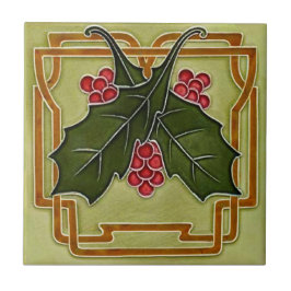 Art nouveau Deco Holly Berries julpropro Kakelplatta