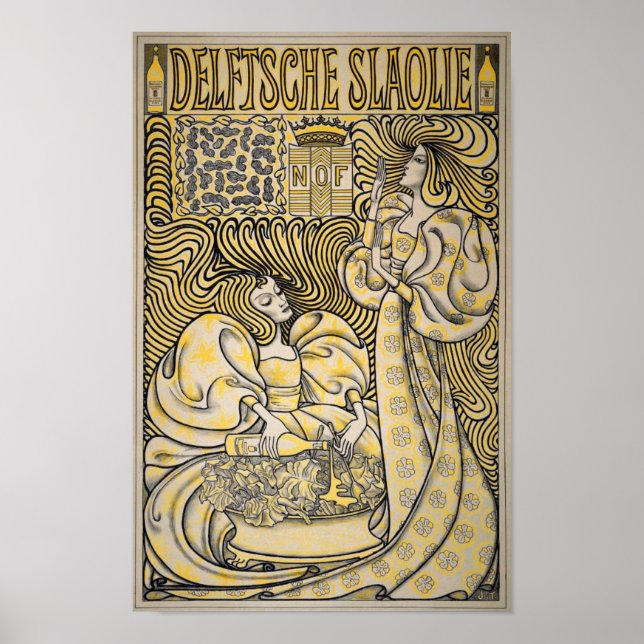 Art nouveau Delftsche Slaolie Delft Salad Oil Poster (Framsidan)