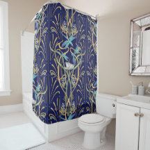 Art nouveau Dragonflies Mönster Shower Curtain