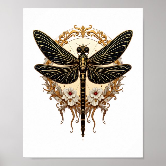 Art nouveau Dragonfly Elegant Steampunk Poster (Framsidan)