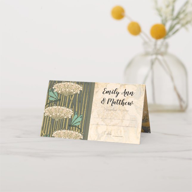 Art nouveau Dragonfly Lily Pad Bröllop Placeringskort (Baksida)