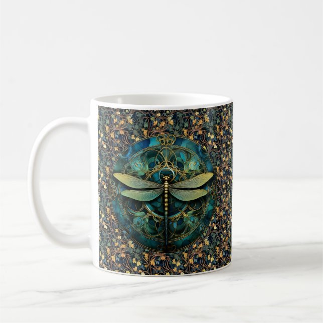 Art nouveau Dragonfly över Elfenbenskusten Mugg (Vänster)