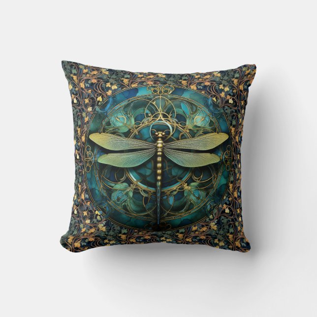 Art nouveau Dragonfly på Ivy Dekorativ kudde (Framsida)
