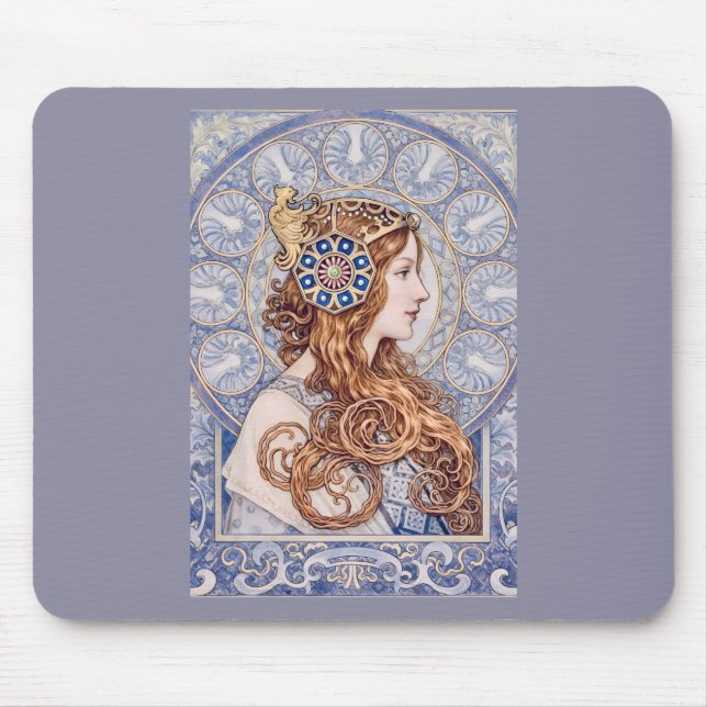 Art Nouveau Drottningporträtt Musmatta (Framsidan)