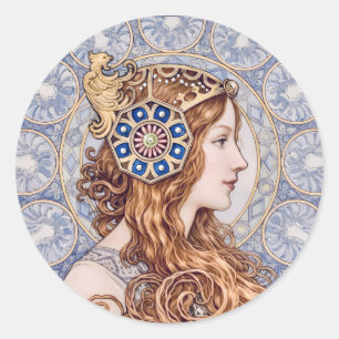 Art Nouveau-drottningporträtt Runt Klistermärke