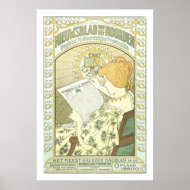 Art nouveau Dutch Newspaper ad Poster (Framsidan)
