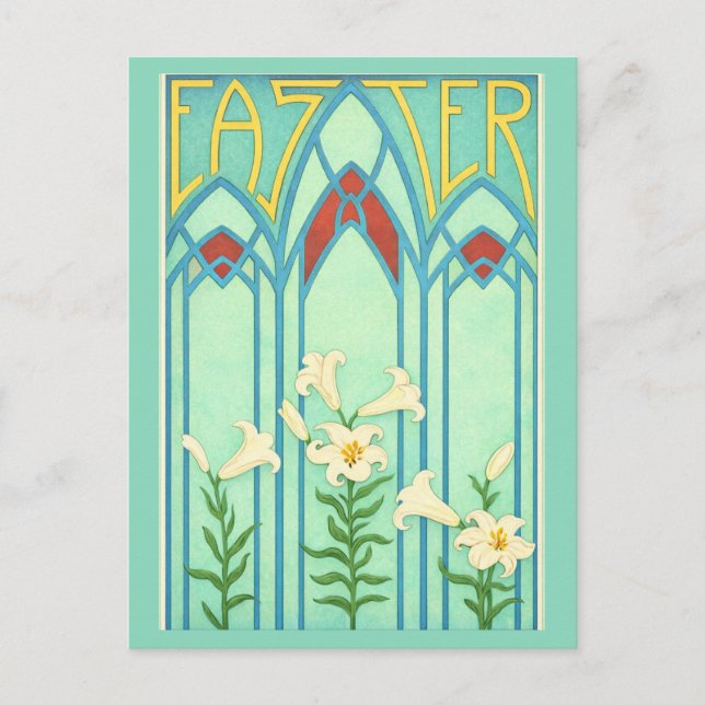 Art Nouveau Easter with White Lilies Helg Vykort (Framsida)