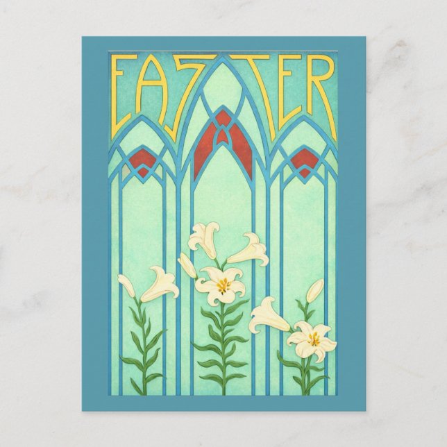 Art Nouveau Easter with White Lilies Helg Vykort (Framsida)