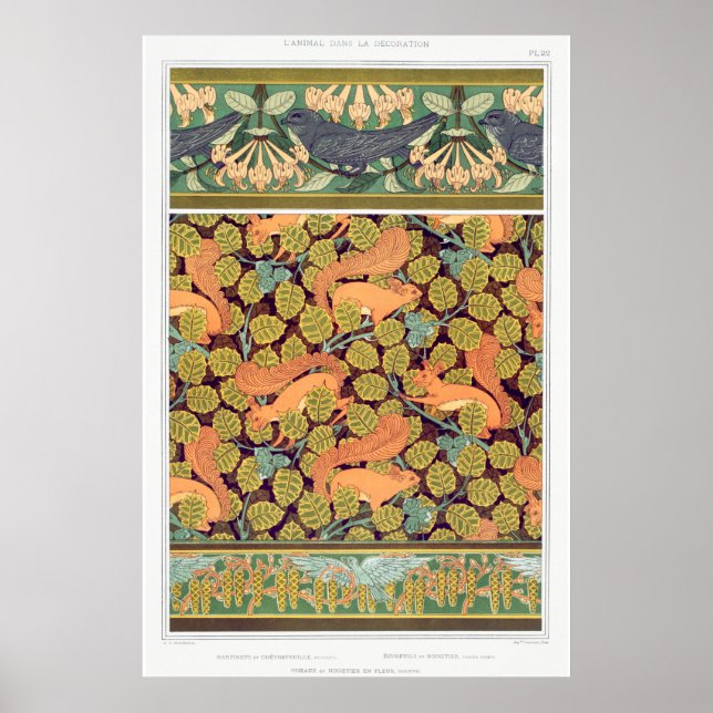 Art nouveau ekorre verneuil höst textilkonst poster (Framsidan)