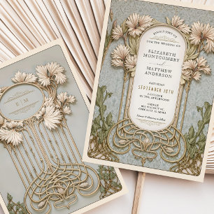 Art nouveau Elegant Blommigt Motif Bröllop Inbjudningar