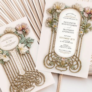 Art nouveau Elegant Blommigt Motif Bröllop Inbjudningar