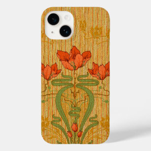 Art nouveau elegant blommigt poppy guld red grönt