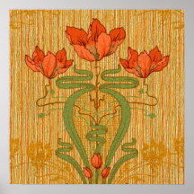 Art nouveau elegant blommigt vallmoblommor victor