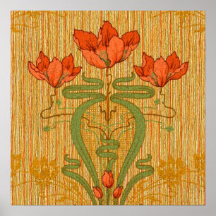 Art nouveau elegant blommigt vallmoblommor victor poster