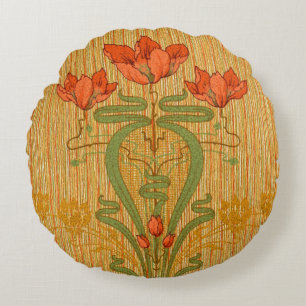 Art nouveau elegant blommigt vallmoblommor victor rund kudde