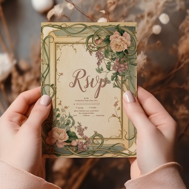 Art Nouveau Elegant Botanisk Bröllop OSA Kort (Skapare uppladdad)