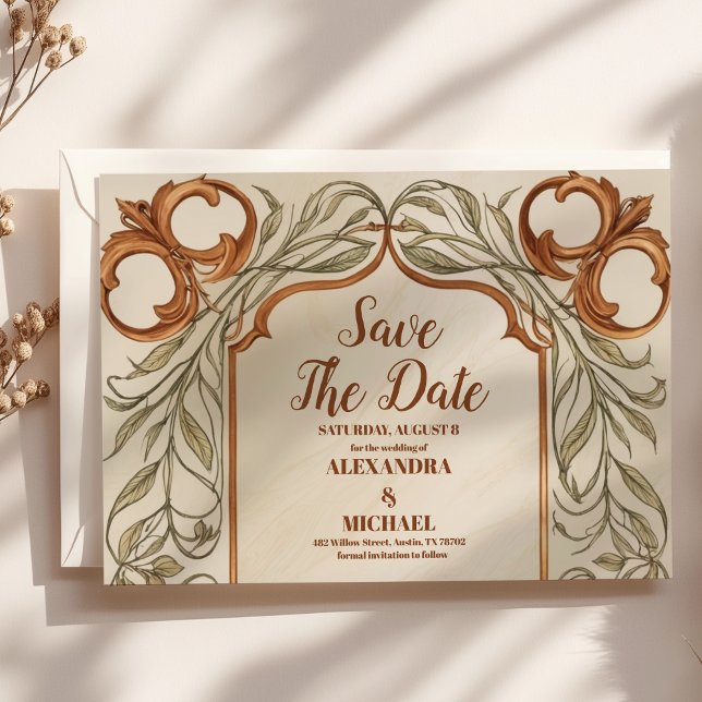 Art Nouveau Elegant Botanisk Bröllop Spara Datumet (Skapare uppladdad)